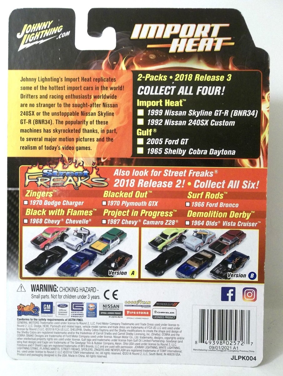 2018 JOHNNY LIGHTNING 2 CAR PACK IMPORT HEAT NISSAN 99 SKYLINE GTR