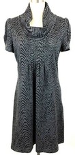 Calvin Klein Women's Knit Dress SZ 8 Gray Black Animal Print Cowl Neck Short Slv