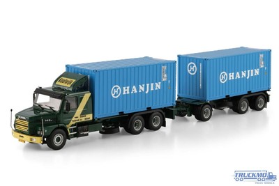 WSI Koolwijk Scania 3-Series Torpedo 6x2 Tag Axle Container-Hängerzug + 2x