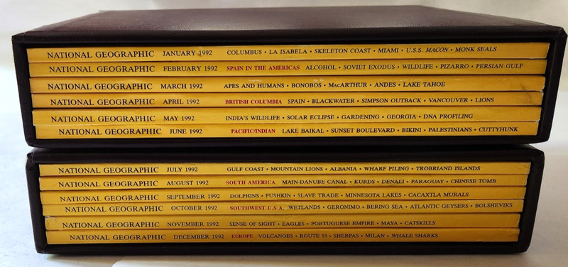 1992 Vintage National Geographic Magazine - 12 Monthly Issues WITH SLIP COVERS