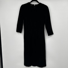 Talbots Black Sheath Dress 3/4 Sleeve Pleated Front Zipper Back Size 2