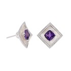 Square Purple 18k Diamonds Mother of Pearl and Amethyst Stud Earrings Solid Gold — photo 2