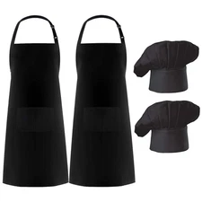 Hyzrz 2 Pack Chef Apron Hat Set, Adjustable Bib Cooking Aprons Water Drop Res...