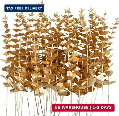 36 Pcs Gold Artificial Eucalyptus Stems 15'' Faux Eucalyptus Leaves Decor Fake G