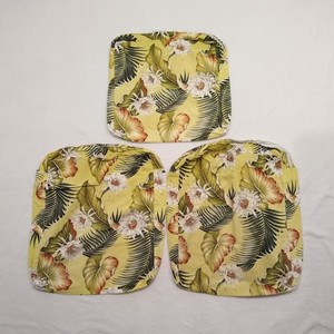 Barkcloth Cushion Covers Florida Beach Bungalow Tropical Floral on Yellow 3 Pcs.