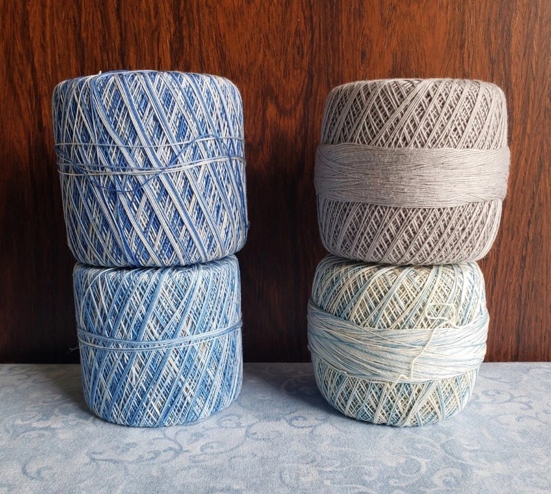 LOT 4~Clark’s Big Ball Crochet Thread Size 30~Variegated Blues Gray USA