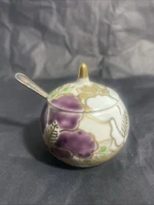 Kiyomizu Ware Sm Salt Bowl w/ Lid 2” X 2.25” & .925 Sterling Silver Spoon 2.75”