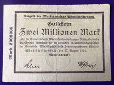 Windischeschenbach 2 Mio Mark 27.8.23 Mark fein Stpl violett P 1399b J. 052.05.3