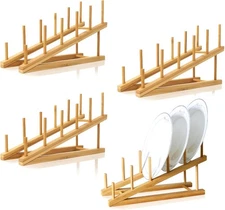 4 PCS Wooden Dish Drying Rack Bamboo Plate Stand 4PCS, 