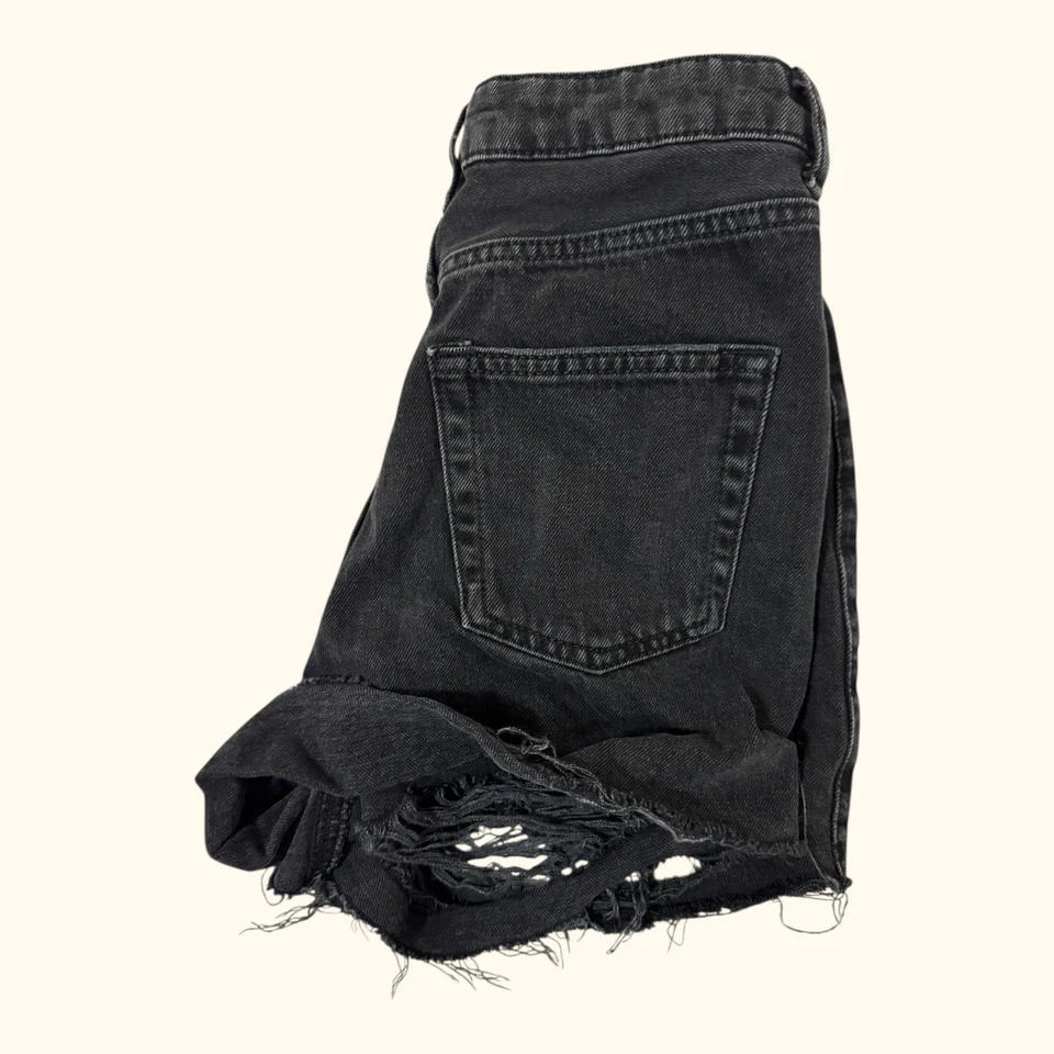 Pantalones Cortos Topshop Moto Mom Para Mujer Denim Corte Envejecido Dobladillo Crudo Negro Talla 8 Foto 3 de 4