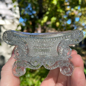 Antique 1830s Lacy Flint Glass Beaded Scroll + Basket of Flowers Open Salt BS-3A