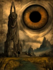 Tower and Giant Eye Surreal Dark Fantasy Poster 18x24in