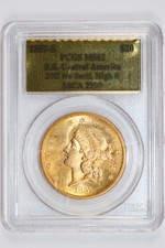 1857-S SSCA $20 GOLD LIBERTY DOUBLE EAGLE NO SERIF, HIGH S PCGS MS62