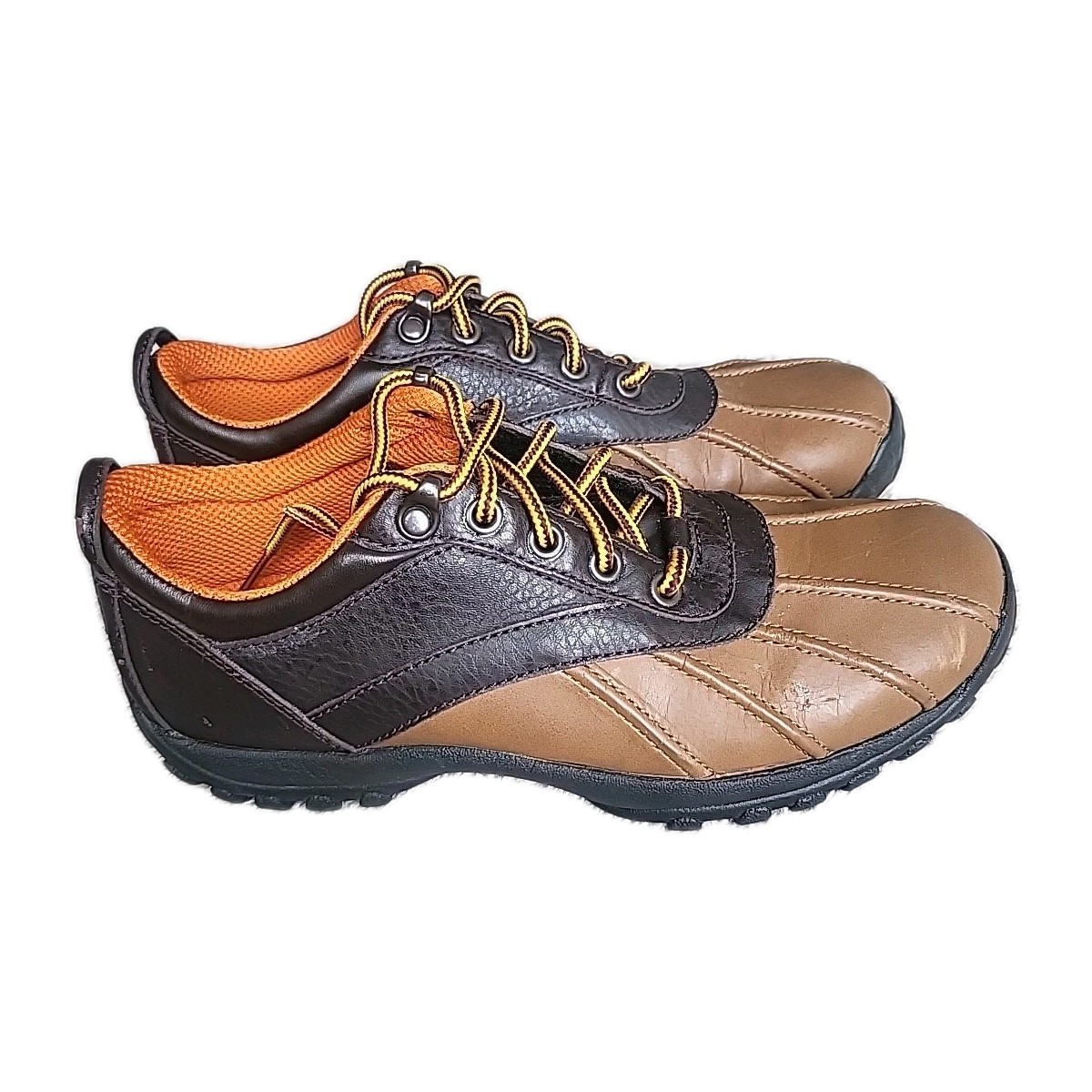 Ralph Lauren Polo Sport Duck Shoes Womens 8.5 Brown Leather Two Tone Low Top EUC