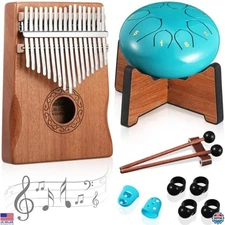 Moss Blue Rain Drum - 6" Steel Kalimba Set, 17 Keys & 8 Notes - Perfect Gift!