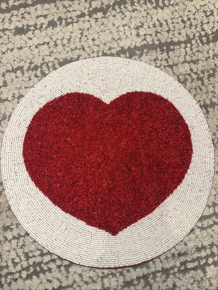 1 mantel individual redondo con cuentas rojo corazón/San Valentín Foto 2 de 4