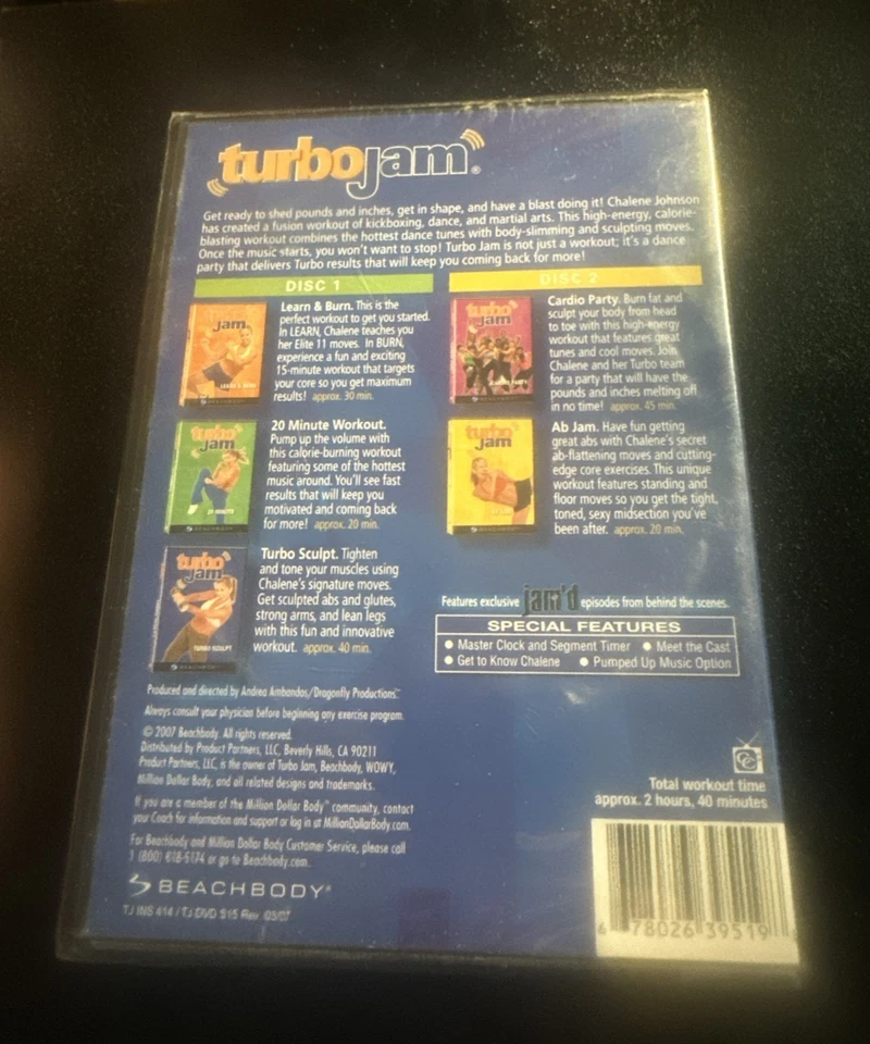 Turbo Jam 5 Rockin Workouts DVD Beachbody Chalene Johnson 2 Disc Set Abs Cardio - Image 2 of 2