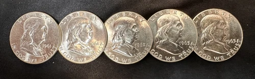 Ben Franklin Half Dollar 5 Coin Run 61-62-63 ALL BU