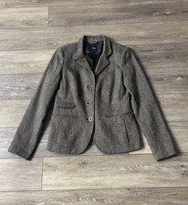 Gap Blazer Sz 2 Brown Wool Blend Single Breasted Career Academia Y2K Vtg READ
