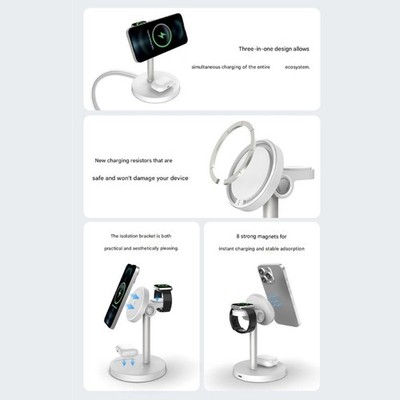 3 in 1 15W Wireless Chargers Stand Fast Charging with Foreign Detection
