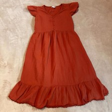 Time and Tru Women’s Rust Midi Dress Flutter Sleeve Tiered Cotton Size L