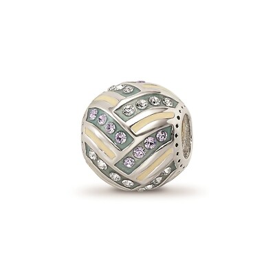Reflection Beads Sterling Silver Yellow & Green Enamel CZ Round Bead