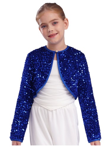 Girls Cardigan Ceremony Wrap Top Pageant Outerwear Wedding Shrug Sequins Coat - Picture 6 of 80