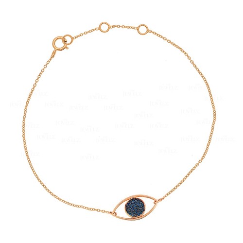 14K Gold 0.16 CT Sapphire Gemstone Evil Eye Charm Bracelet - The Jewelz - Picture 3 of 4