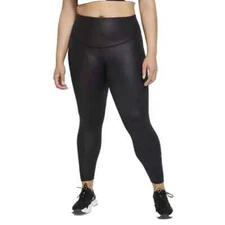 Nike One Women's Black Faux Leather 7/8 Trainign Leggings (DH3187-010) 1X/3X