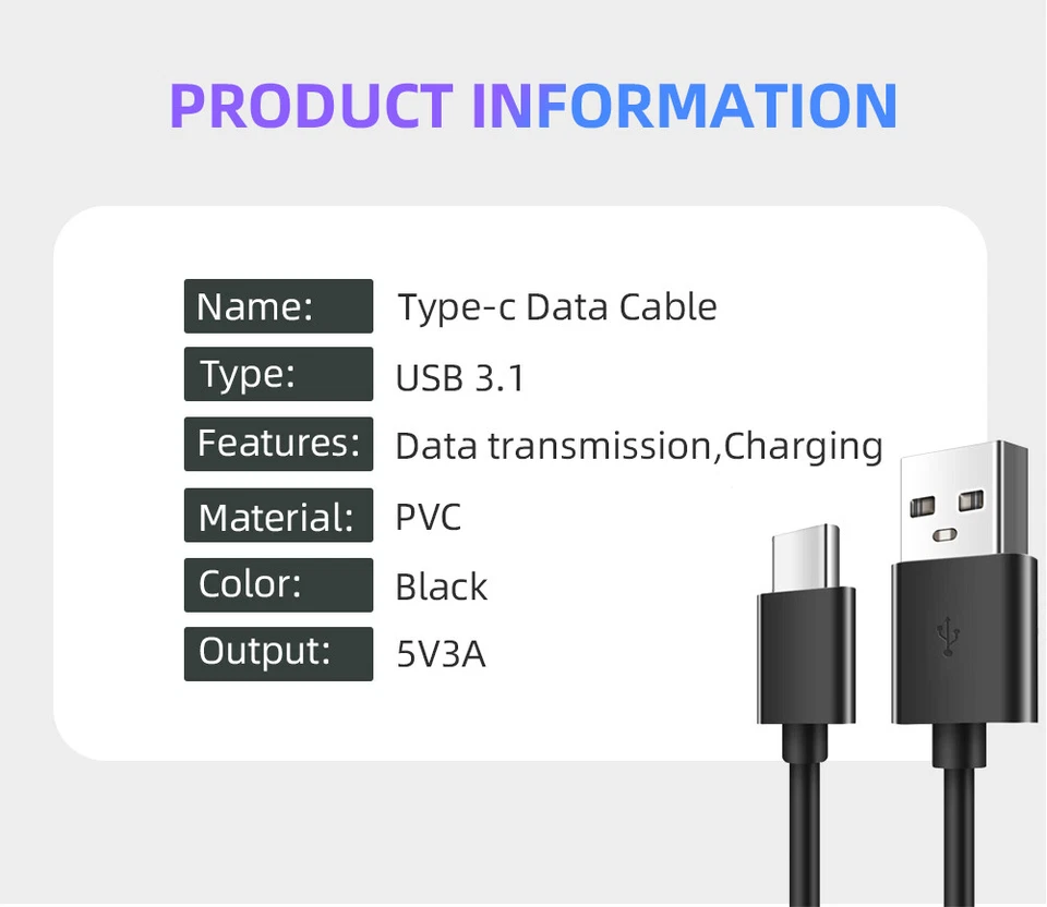 Fast Charging Type C Cable USB Data & Charger Cable for Samsung Huawei Xiaomi - Image 2 of 4