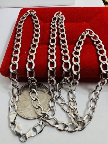 18K 750 White Fine Gold Cuban Curb Men Womens Necklace 23.5”/24”Long 5.5mm 11.2g - Picture 18 of 24