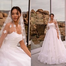 Brautkleid Hochzeitskleid Luxus A-Linie Ärmellos Weiß Ivory Maßgeschneidert