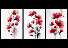 Size A3 - Red Flower Botanical Wall Art Print Set Of 3 Home Decor Poster Gifts