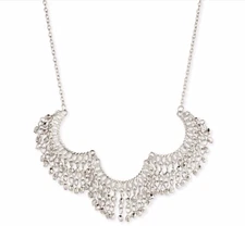 ZAD Statement Silver Bib Necklace Fringe Chain Boho Chic Festival Jewelry NWT
