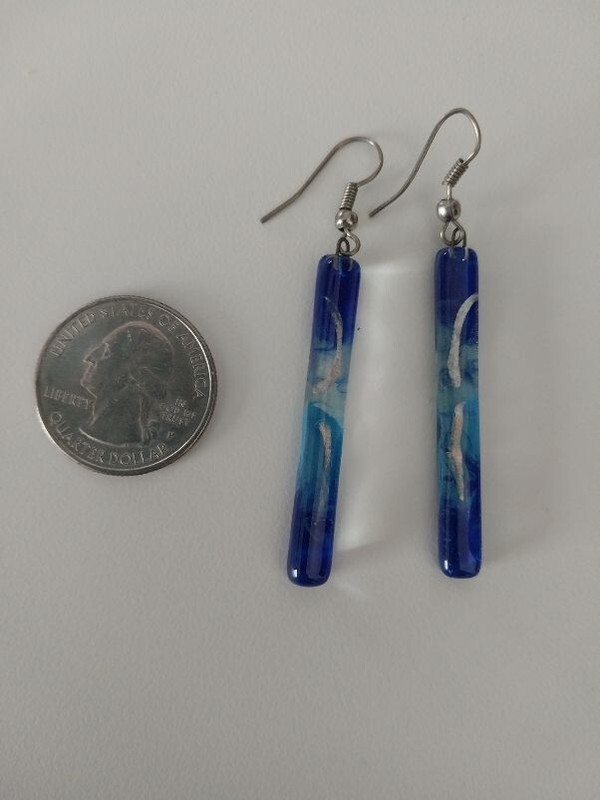 Dichroic glass earrings - handmade shades of blue- dangle