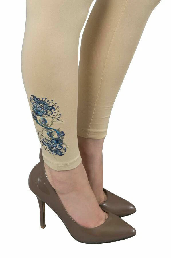 Khaadi, Womens, Embroidered Stretchable Tights, Color Beige, New