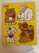 Vintage 1976 Playskool Wood Puzzle My Pets 4 Pieces USA