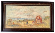 French Postimpressionism Beach Shelter Oil Canvas Vintage painting signed