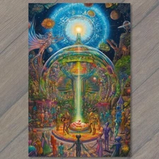 Art Print Futuristic Arena Crowd Sci-Fi Fantasy Scene Floating Orb Creatures