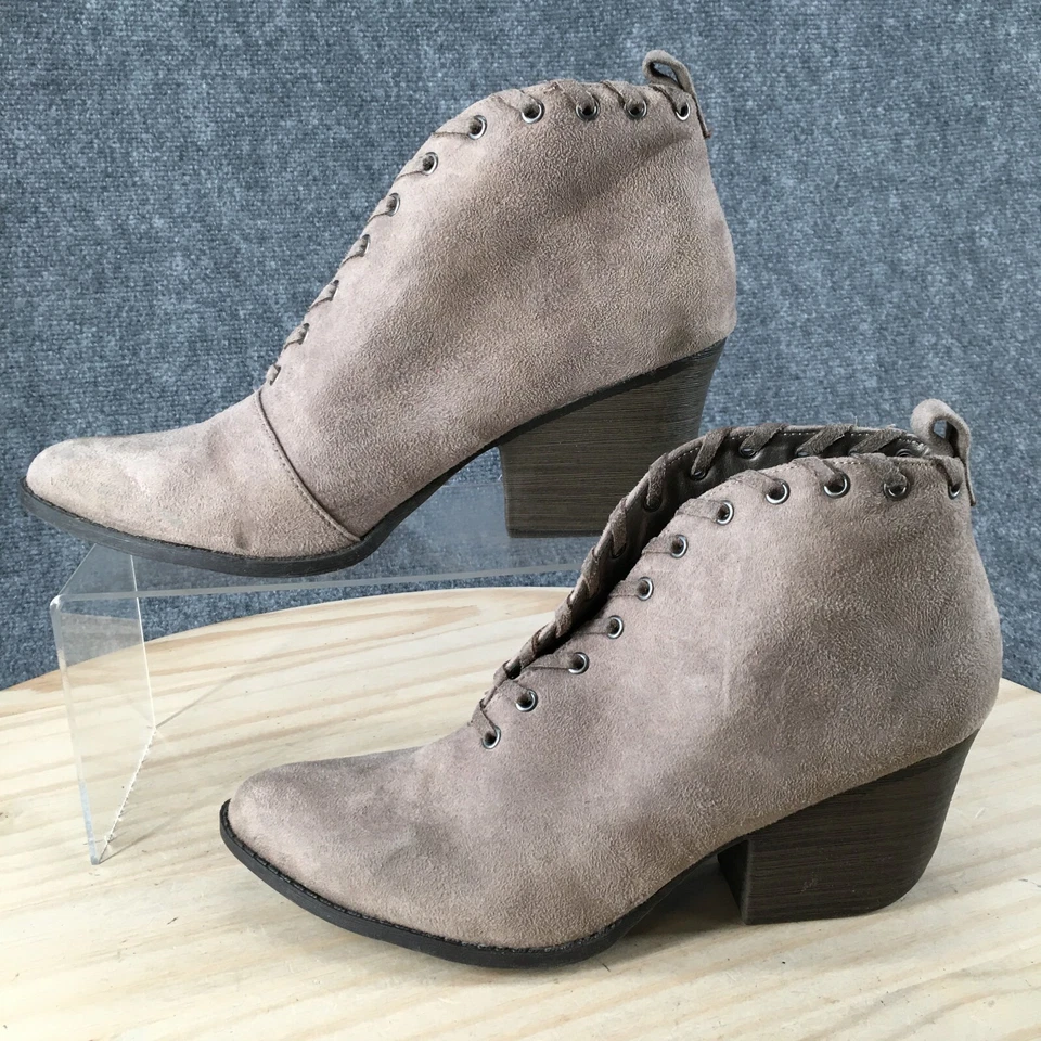 Coconuts By Matisse Boots Womens 8.5 M Lace Up Ankle Booties Beige Fabric Heels - Imagem 3 de 4