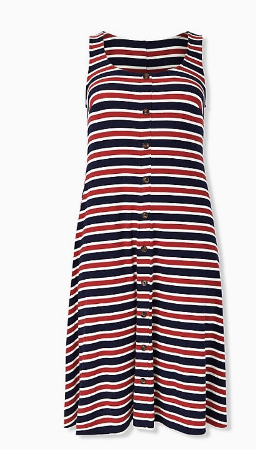 Torrid Red White & Blue Stripe Rib Button Midi Dress size 0 12 large NWT |  eBay
