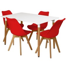 Rectangular Dining Table Set Seats 4 Dinner Kitchen Chairs White Solid Beech Red