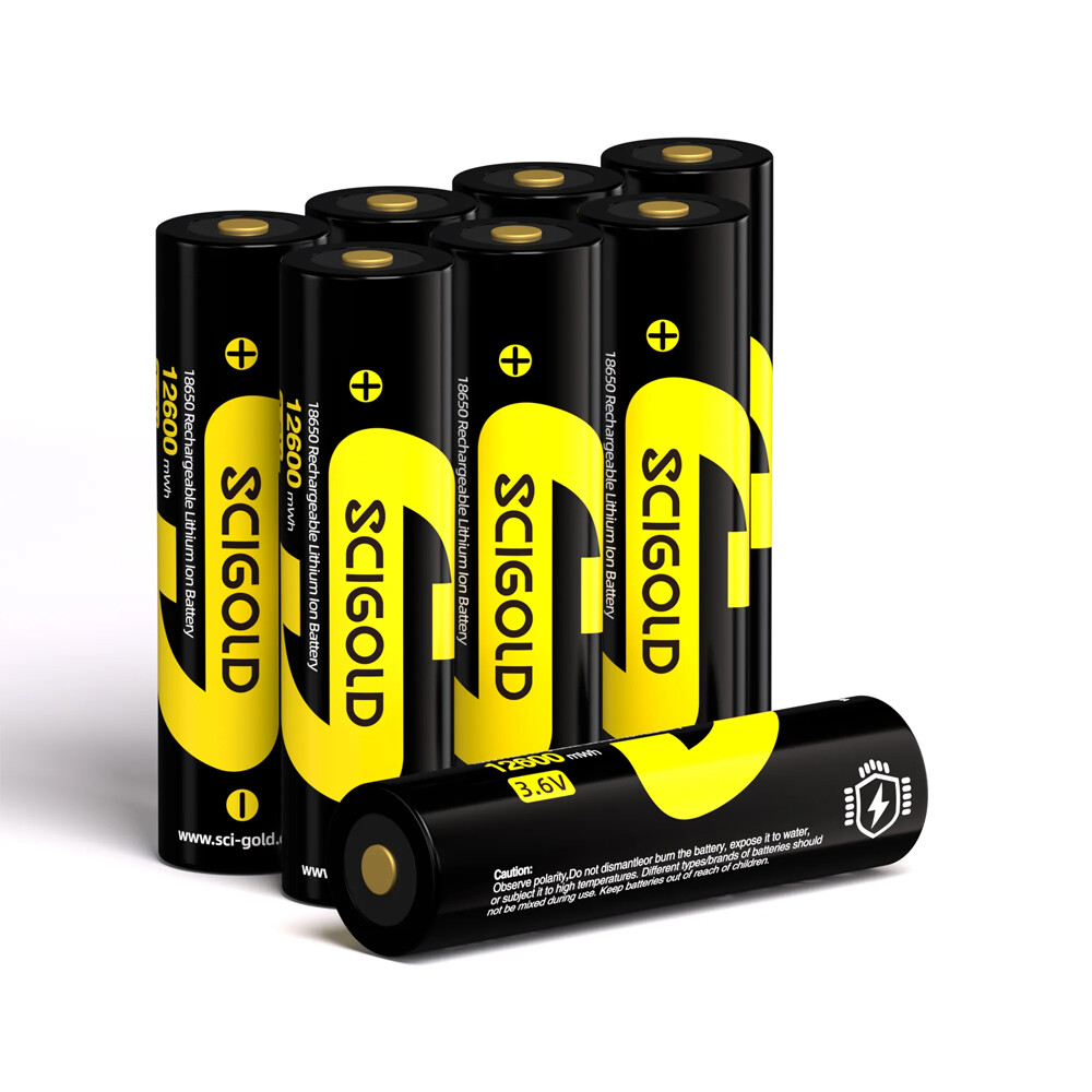 Scigold 3500mAh Rechargeable 12600mWh Battery with Protected Button Top (8 Pack)