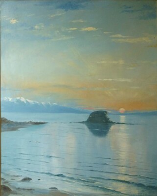 ''Black Rock in the Great Salt Lake'', by Lewis A Ramsey; 16x20; Canvas print