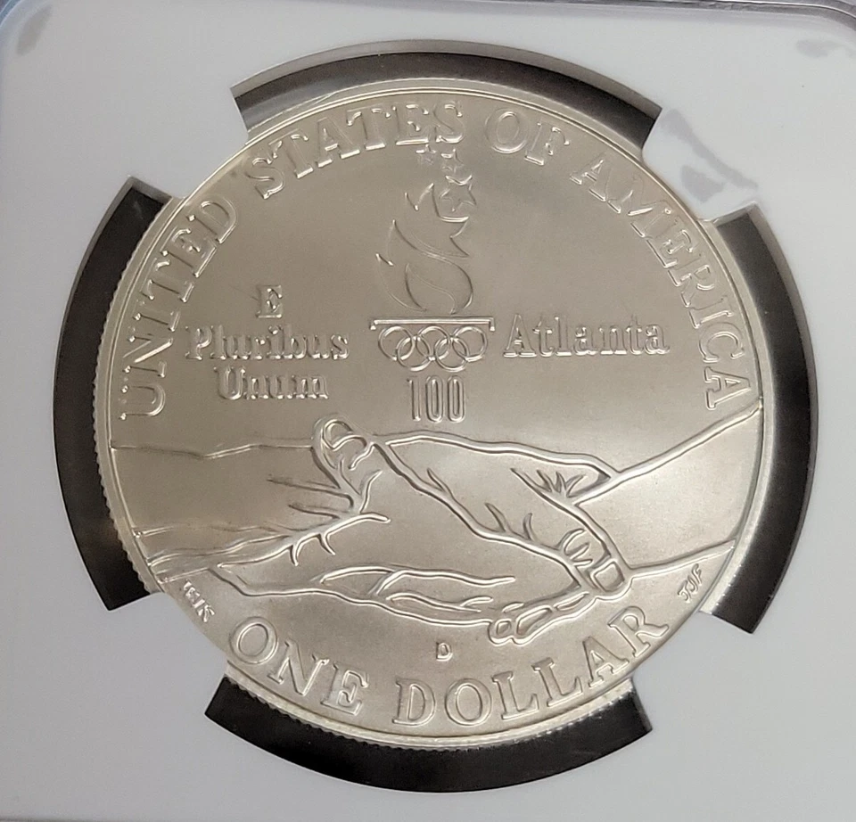 1995 D Atlanta Cent. Olympic Games "Cycling" Comm. Unc Silver Dollar NGC MS70 - Image 4 of 4