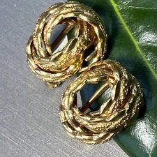 Vintage Clip-On Earrings Endless Love Knot Rolled Gold Estate Jewelry Germany