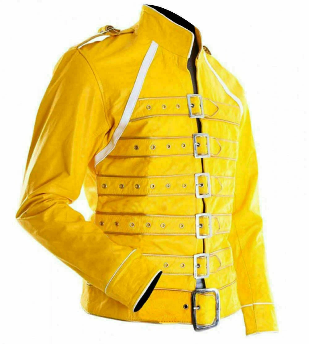 FREDDIE MERCURY WEMBLEY CONCERT YELLOW FAUX LEATHER JACKET MEN HALLOWEEN COSTUME image 3