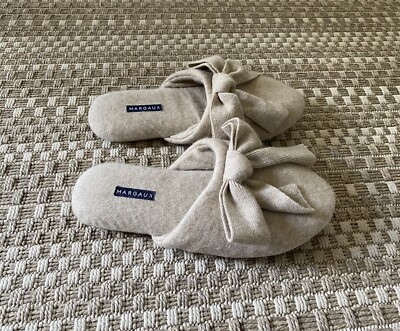 MARGAUX Slide Slippers Oatmeal Wool Cashmere Suede Sole M Medium 