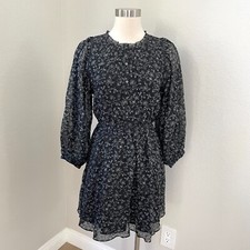 Madewell Womens Small Floral Button Front Mini Dress Dotted Vines Long Sleeve