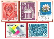 Schweiz (210) - fünf gestempelte Briefmarken verschiedener Nennwerte - Helvetia